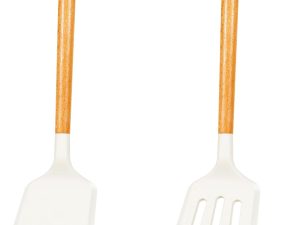 2Pcs Silicone Spatula Set  Heat Resistant for Nonstick Cookware Rubber Wok Spatula  with Wood Handle, Plastic Spatula Silicone for Cooking Use Kitchen Utensils Set White