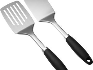 Stainless Steel Spatulas Set, 2 Pack Heavy Duty Solid & Slotted Turner, Metal Spatulas for Kitchen Use, High Heat Resistant Cooking Utensils for Fish Eggs Pancakes