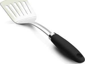 Brushed Slotted Stainless Steel Turner, Non-Slip Spatula with Ergonomic Handle