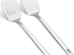 Stainless Steel Spatulas Set, Silver Slotted Turner, Solid Turner, Kitchen Spatulas for Nonstick Cookware, Dishwasher Safe, Easy to Clean