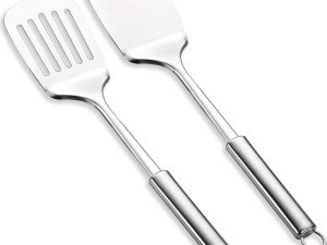 Stainless Steel Spatulas Set,  Silver Slotted Turner, Solid Turner, Heavy Duty Sturdy Kitchen Spatula High Heat Resistant, Ideal Cookware for Fish,Eggs,Pancakes, Dishwasher Safe, Easy to Clean