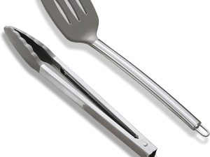 Spatula and Cooking Tong Set, Silicone Slotted , Kitchen Tong, Heat Resistant Handle Non Slip, with Silicon Tips, Dishwasher Safe