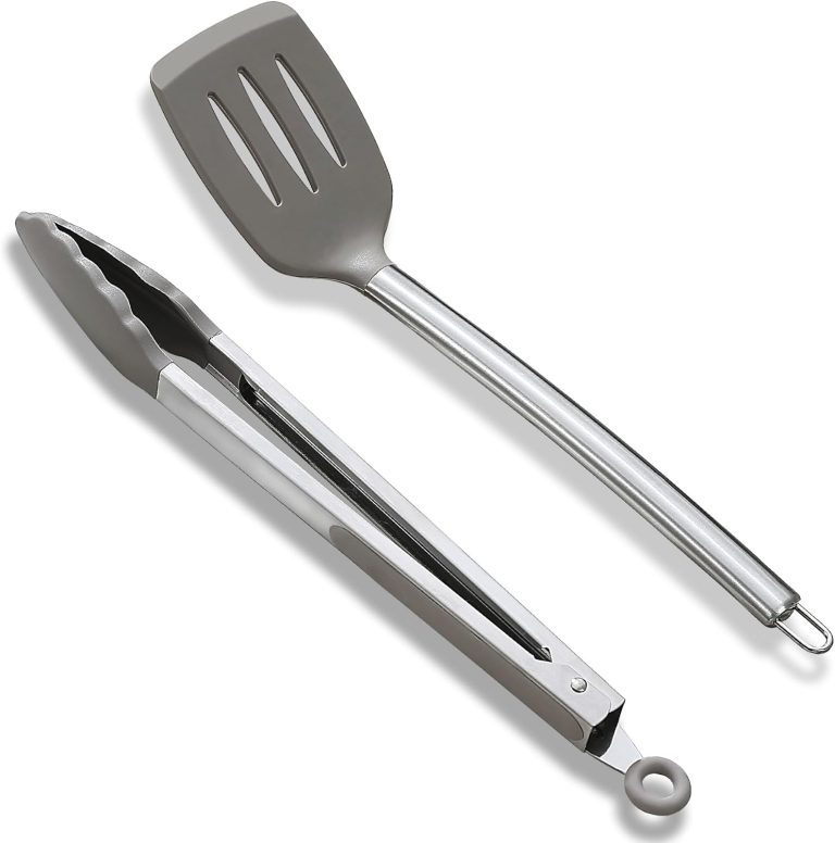 Spatula and Cooking Tong Set, Silicone Slotted , Kitchen Tong, Heat Resistant Handle Non Slip, with Silicon Tips, Dishwasher Safe