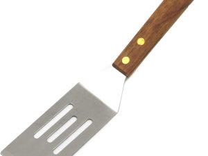 Select Stainless Steel Slotted Wooden Handle Cookie Spatula, 8 inches in length, Natural