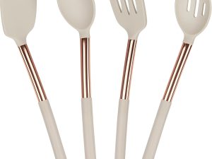 4 Pack Silicone Utensils Set, Non Stick Solid Spatulas, Heat Resistant Blue Slotted Spoons with Stainless Steel Handle, BPA Free Cooking Turner for Stir-Fry, Frying, Mixing, Serving,Draining,Turning