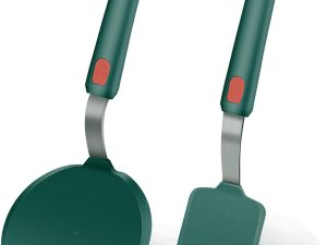 2Pcs Silicone Spatula ,Wide Pancake Spatulas utensils set for cooking,Heat Resistant Non-Stick Kitchen Use s for Flipping Pancakes, Omelettes, Fish,Dishwasher Safe.(Green)