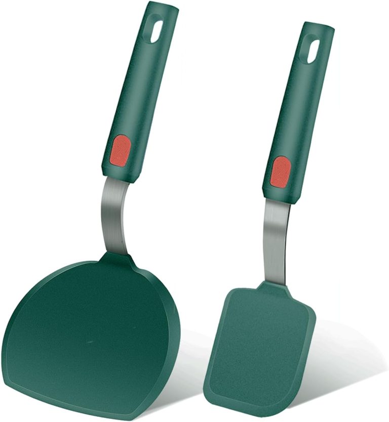 2Pcs Silicone Spatula ,Wide Pancake Spatulas utensils set for cooking,Heat Resistant Non-Stick Kitchen Use s for Flipping Pancakes, Omelettes, Fish,Dishwasher Safe.(Green)
