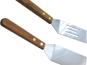 Set of 2 Stainless Steel Mini Wood Handle, Slotted Solid Blade Cookie Spatula, Silver