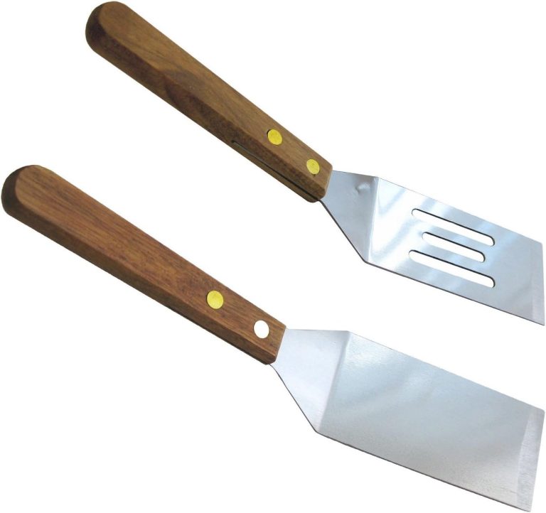 Set of 2 Stainless Steel Mini Wood Handle, Slotted Solid Blade Cookie Spatula, Silver
