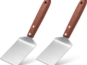 2 Pieces Small Brownie Cookie Spatula Metal Stainless Steel Spatula with Wooden Handle for Kitchen Cooking Chef Baking Scraper Turner, 2.5 x 8.2 Inch