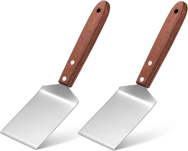2 Pieces Small Brownie Cookie Spatula Metal Stainless Steel Spatula with Wooden Handle for Kitchen Cooking Chef Baking Scraper Turner, 2.5 x 8.2 Inch