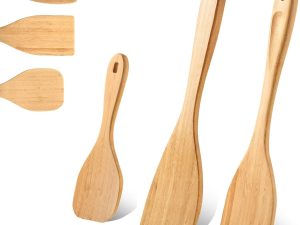 3 Pieces Bamboo Cooking Spatula and Paddle Set Bamboo  Wok Spatula Spoon Heat Resistant Kitchen Utensil for Nonstick Cookware, 3 Styles