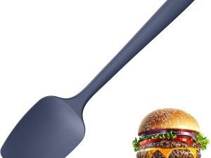 Silicone Spoon Spatula Spoonula, 600ºF Heat Resistant Flexible Cooking Spoon Scoop Scraper for Cooking Mixing Baking Serving Stirring Flipping Nonstick Pan Pot (Navy Blue)